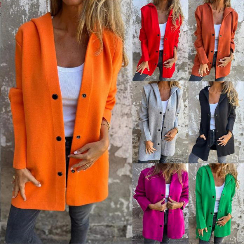Women's Midi Length Oversized Coat made of Wool Blend with Clear Button Placket and Minimalist Lapels Amarae
