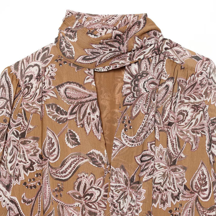 Women Printed Wrap Blouse with Shawl Collar and Balloon Sleeves Amarae