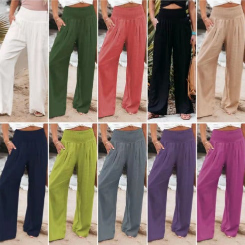 Light linen pants for women with elastic waist and wide fit Amarae