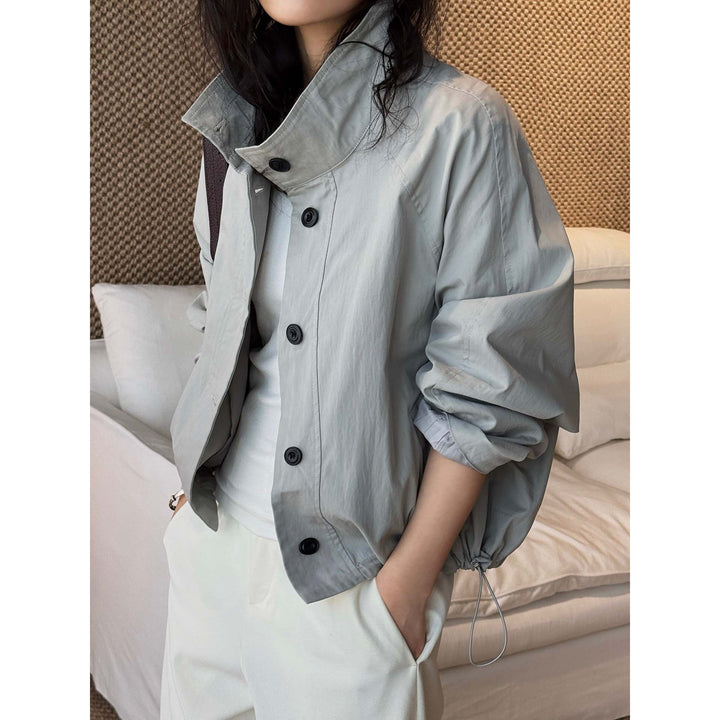 Women's Cropped Transitional Jacket with Stand-up Collar and Drawstring Sleeves Amarae