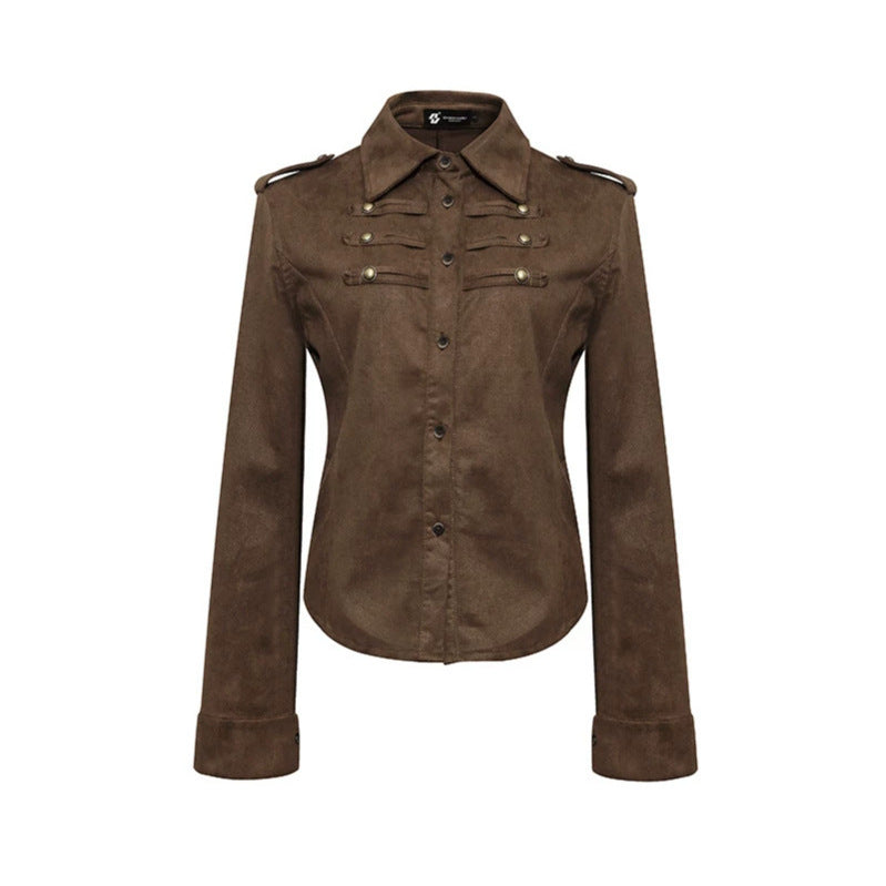 Ladies Military Velvet-Look Jacket with Epaulettes and Decorative Straps Amarae