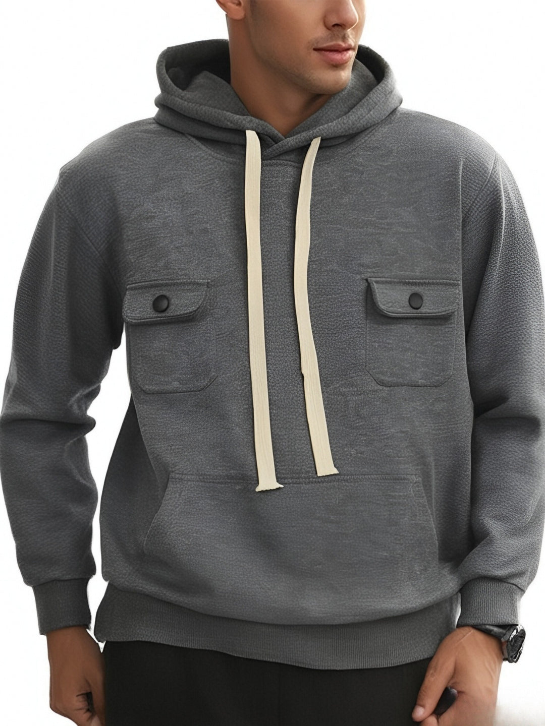 Men's hoodie with practical pockets and textured design Chic and style