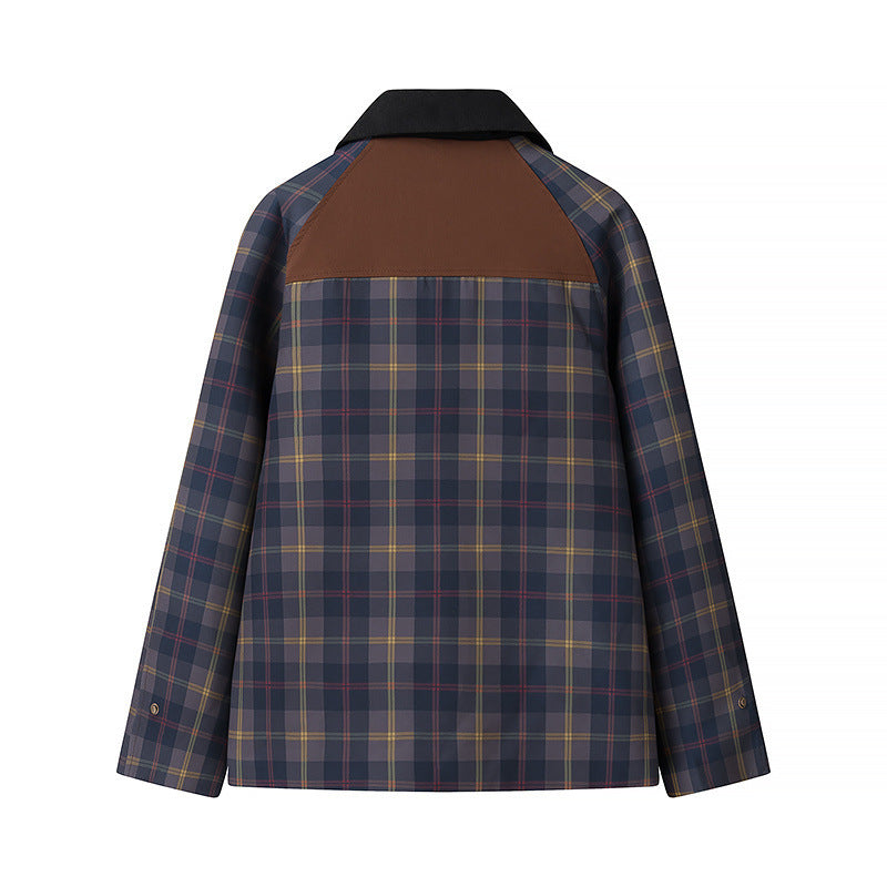 Women’s Oversize Checkered Field Jacket with Waxed Look and Snap Button Placket Amarae