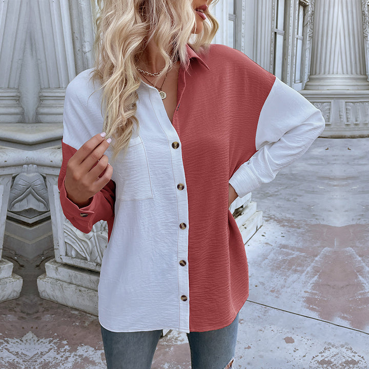Asymmetrical blouse shirt for women with button placket and chest pocket Amarae
