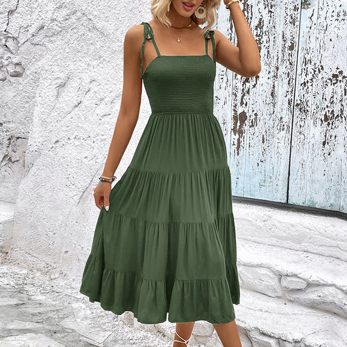 Elegant midi dress with ruffles for women with adjustable straps Amarae