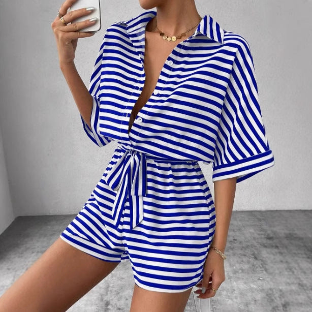 Lune London relaxed front tie striped jumpsuit set for women