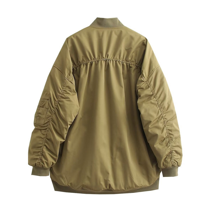 Fashionable oversized bomber jacket for women with functional pockets and sporty design Lune London