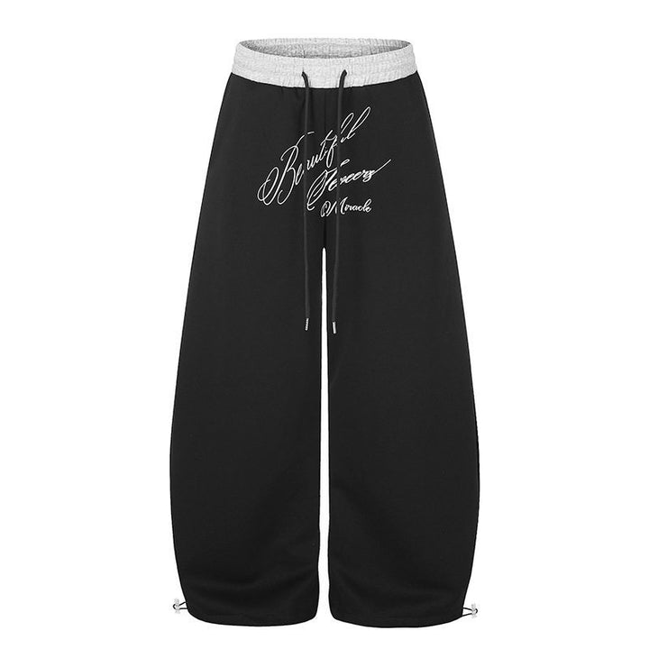 Women's Wide Culotte Sweatpants with High Waist, Drawstring, and Elegant Script Print