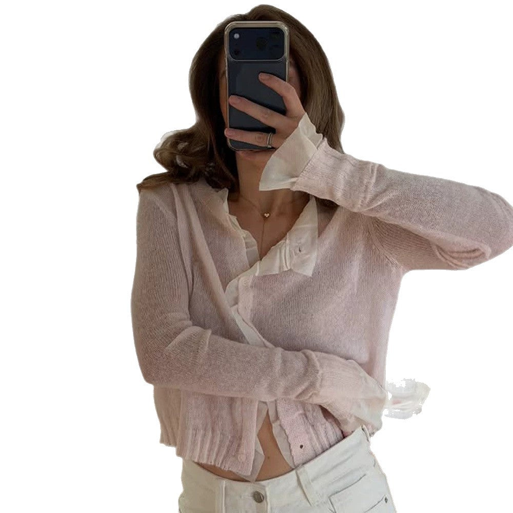 Women's Lightweight Short Mohair-Style Cardigan with V-Neck and Button Placket Amarae