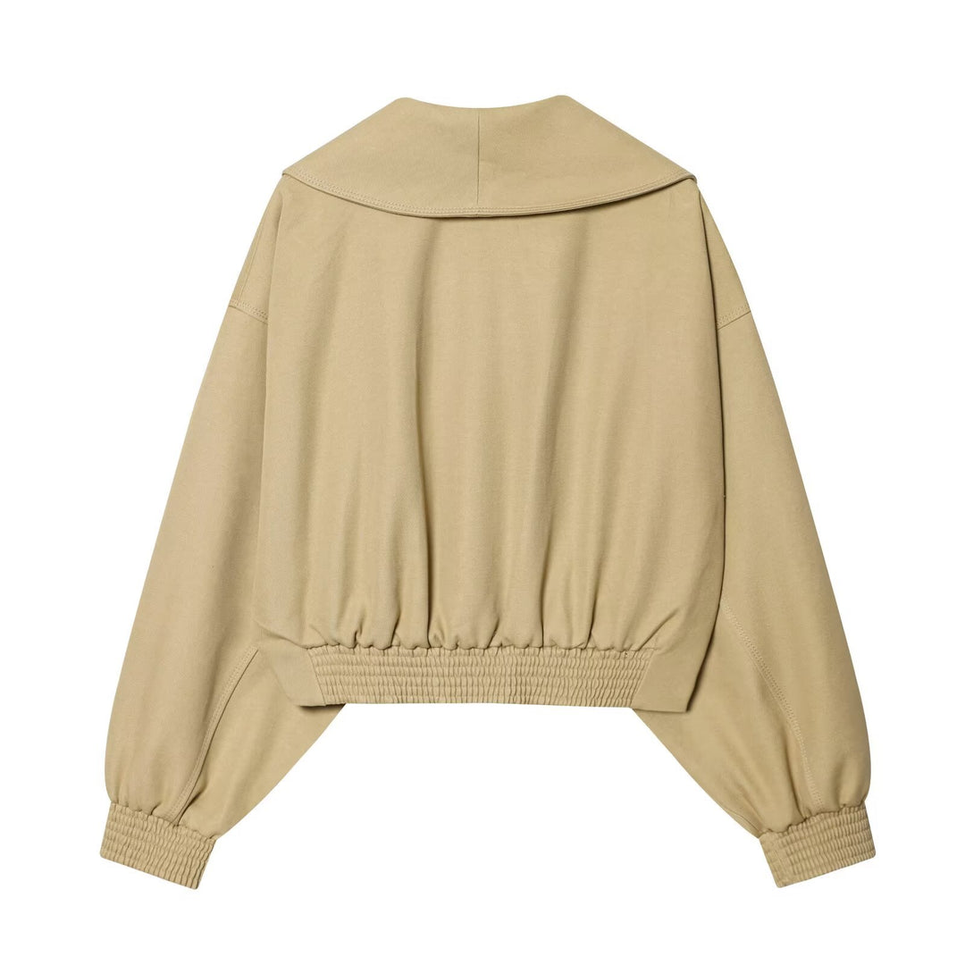 Women Cropped Trench Coat with Wide Shawl Collar, Tie Belt and Balloon Sleeves Amarae
