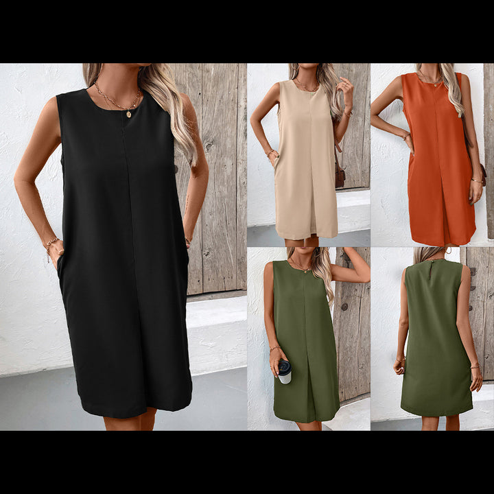 Sleeveless dress for women with practical side pockets Lune London