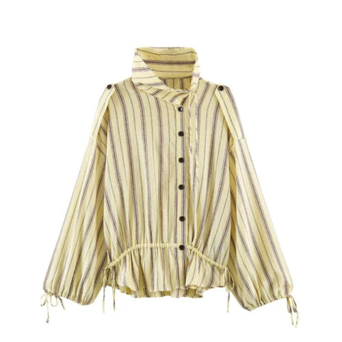 Women Striped Two-Piece Loungewear Set with Oversized Shirt Jacket and Drawstring Pants Amarae