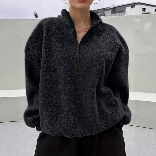 Cozy fleece sweater for ladies with a high collar and zipper Amarae