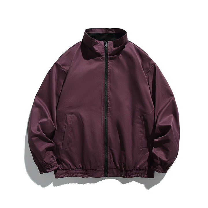 Unisex Boxy transitional jacket made of technical cotton blend with stand-up collar, front zipper, and concealed chest flap Amarae