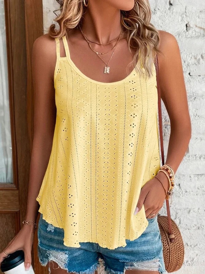 Ladies lightweight summer top with delicate openwork embroidery and adjustable straps Lune London