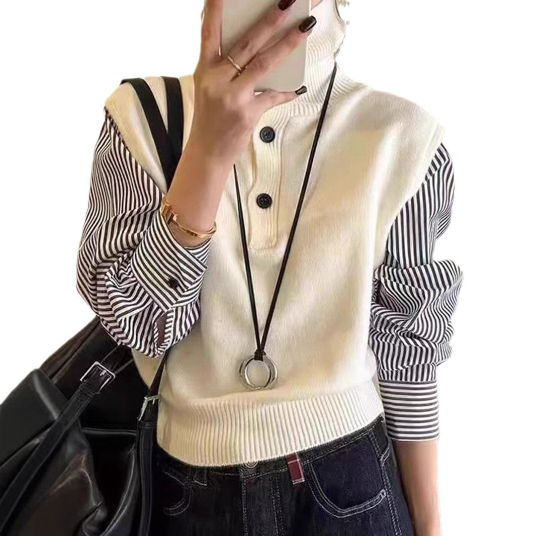 Pull élégant pour femmes avec col montant et détails de boutons Chic & Stil