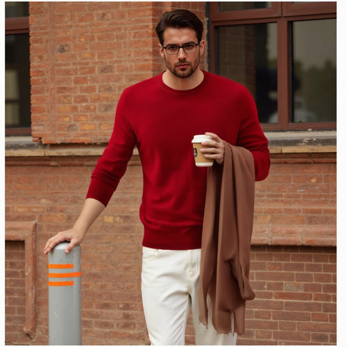 Classic crew neck sweater for men in fine wool Amarae