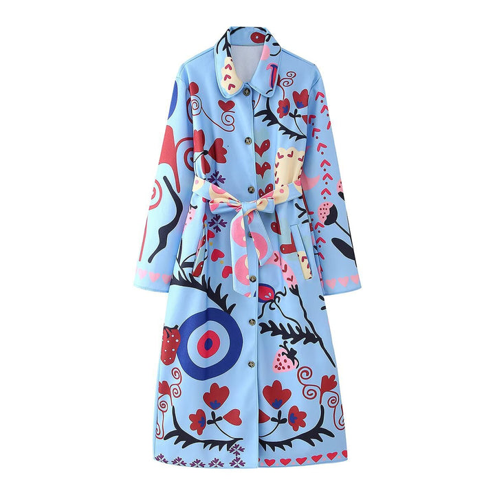Women's Printed Maxi Shirt Coat with Waist Belt Amarae