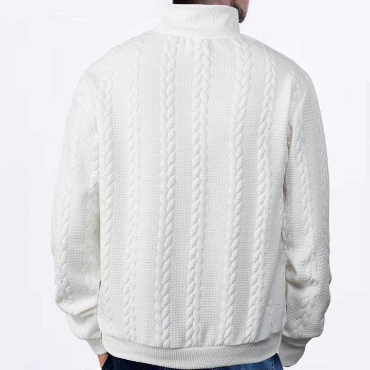 Sporty fleece pullover for men with high collar and stylish braided design Lune London