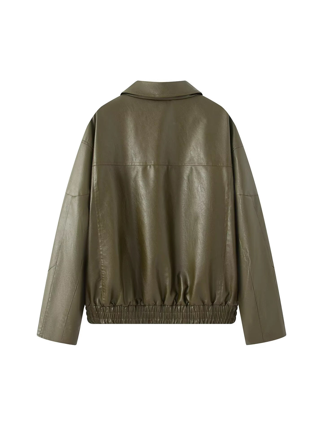Faux leather jacket for women, with a modern high collar and elastic hem Lune London