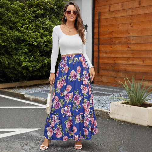 Maxi skirt for ladies with floral ruffle details and an elastic waistband Amarae