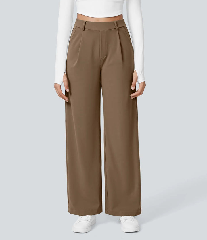 Ladies Elegant High-Waist Palazzo Pants with Front Pleats and Side Pockets Amarae