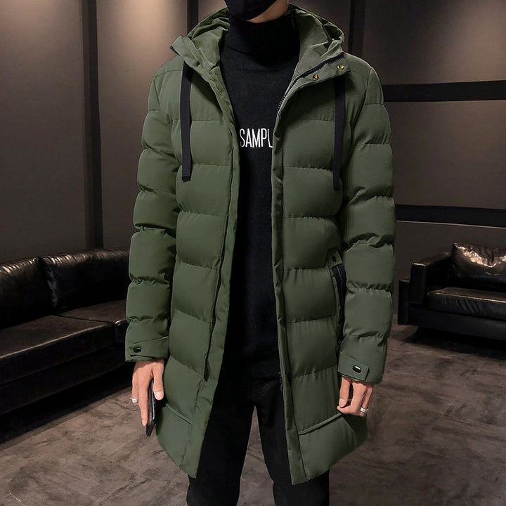Long insulated bomber jacket for men with hood Amarae