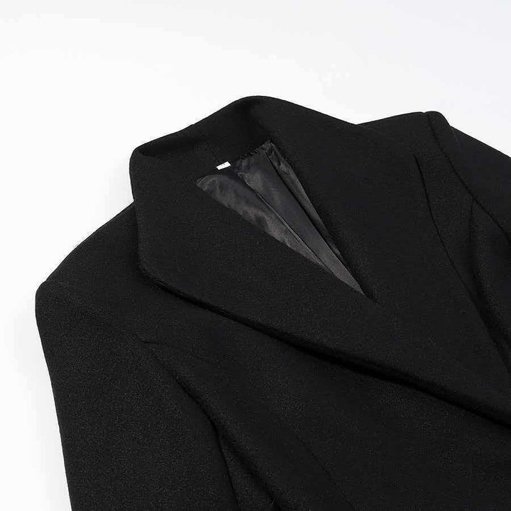 Women Tailored Long Coat with distinctive shoulder pads and asymmetric lapel Amarae