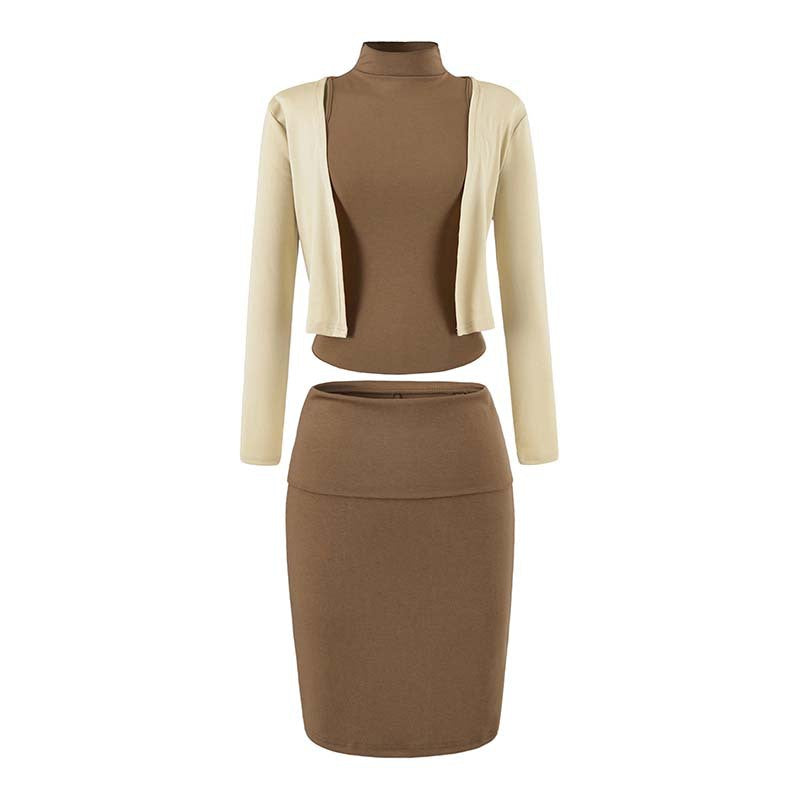 Ladies two-piece business knit set with turtleneck top, bolero, and pencil skirt Amarae