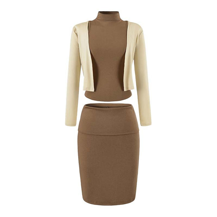 Ladies two-piece business knit set with turtleneck top, bolero, and pencil skirt Amarae