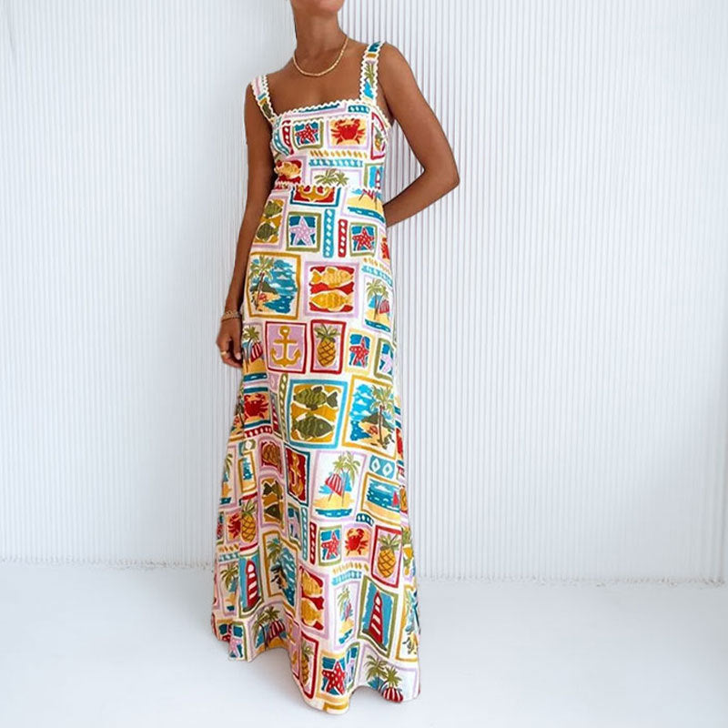 Robe Maxi Jouet Femme avec Imprimé Coloré et Fines Bretelles Chic & Stil