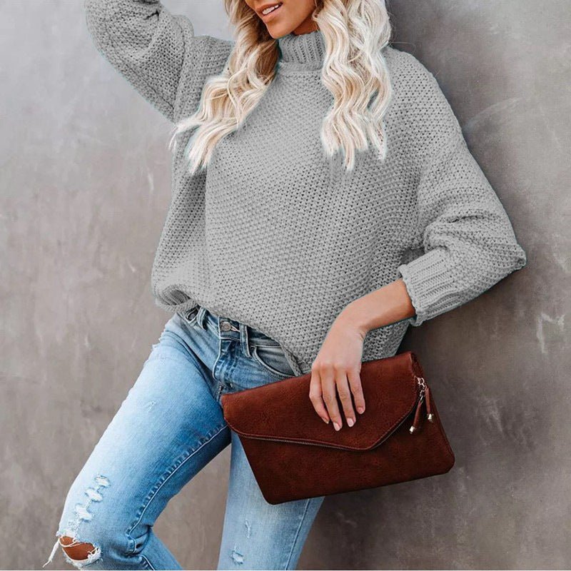 Pull en tricot épais pour femme avec col roulé et coupe décontractée Chic & Stil