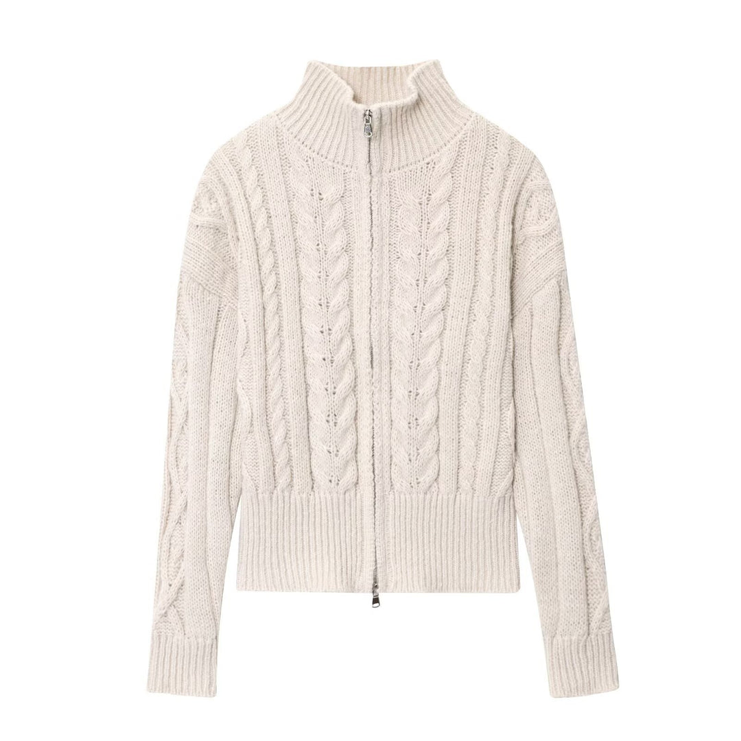 Knitted jacket for women with high collar and zipper Lune London