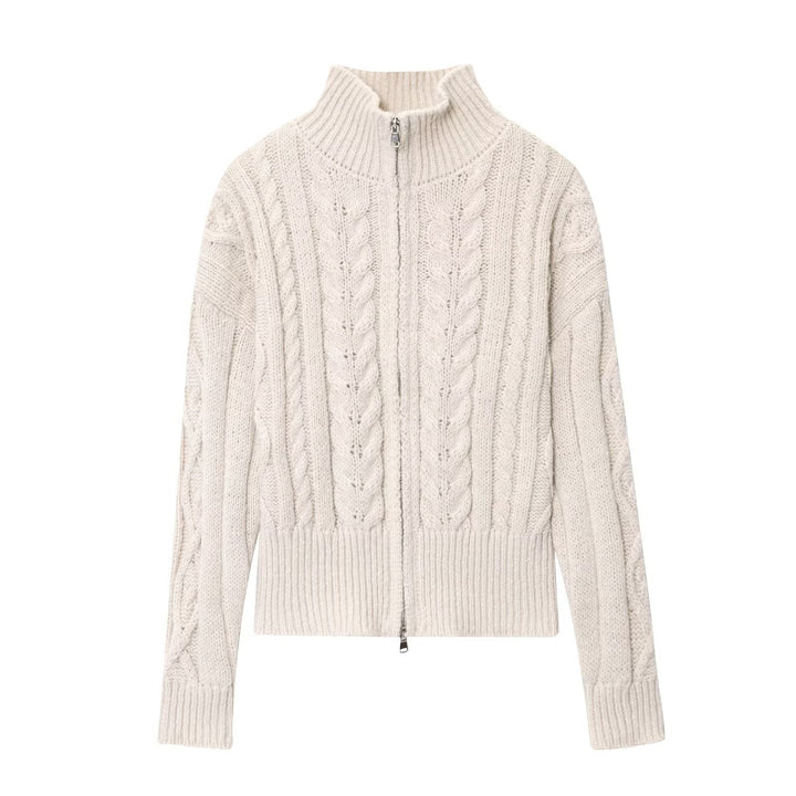 Knitted jacket for women with high collar and zipper Lune London