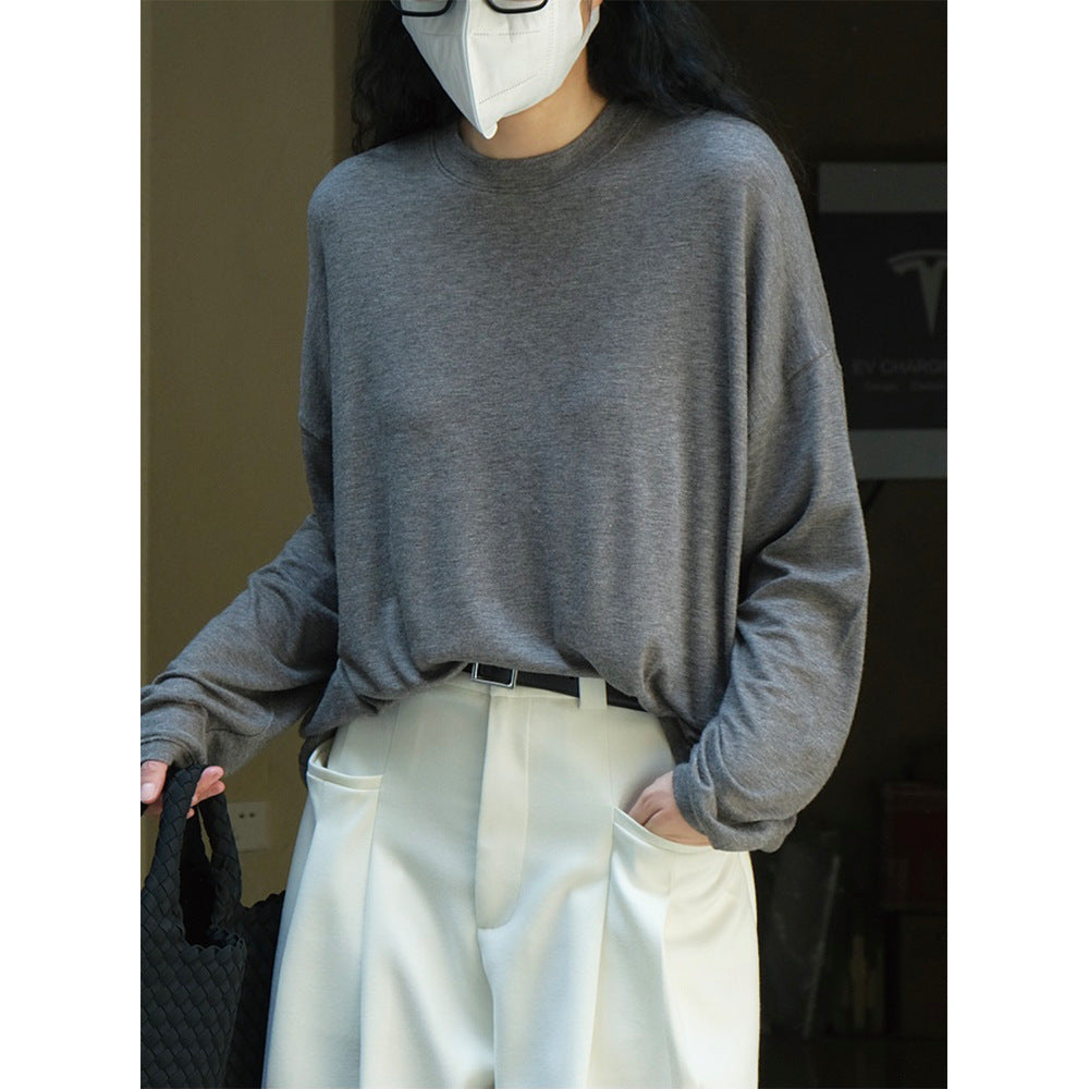 Women Oversized Fine Knit Long Sleeve with Round Neckline Amarae