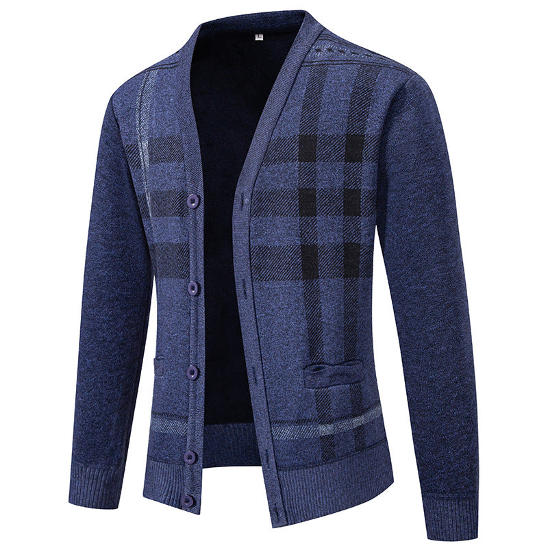 Men's knit jacket with a trendy plaid pattern and practical buttons Lune London