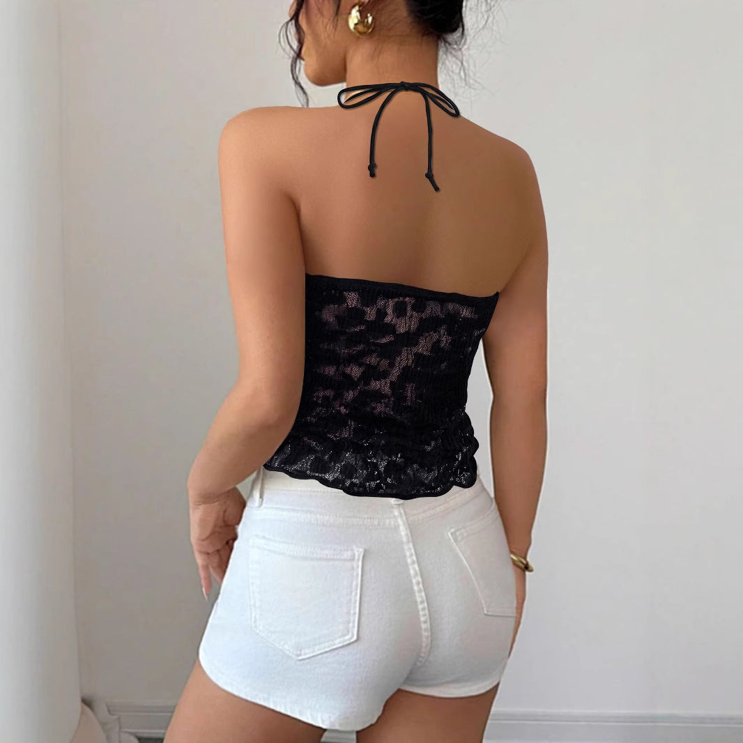 Women's Lace Bustier with Ties and Transparent Design Lune London