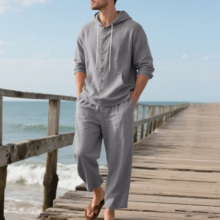 Men's comfortable hooded sweater with button placket and casual pants Lune London