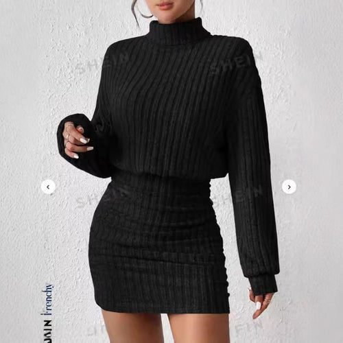 Knit dress for women with high neck and ribbed texture Amarae