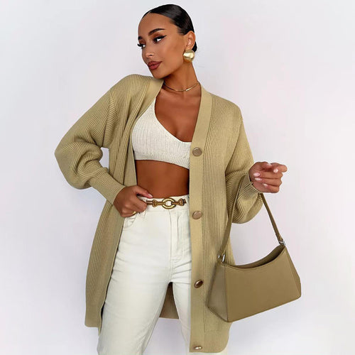 Knitted jacket for women with puff sleeves and button details Amarae