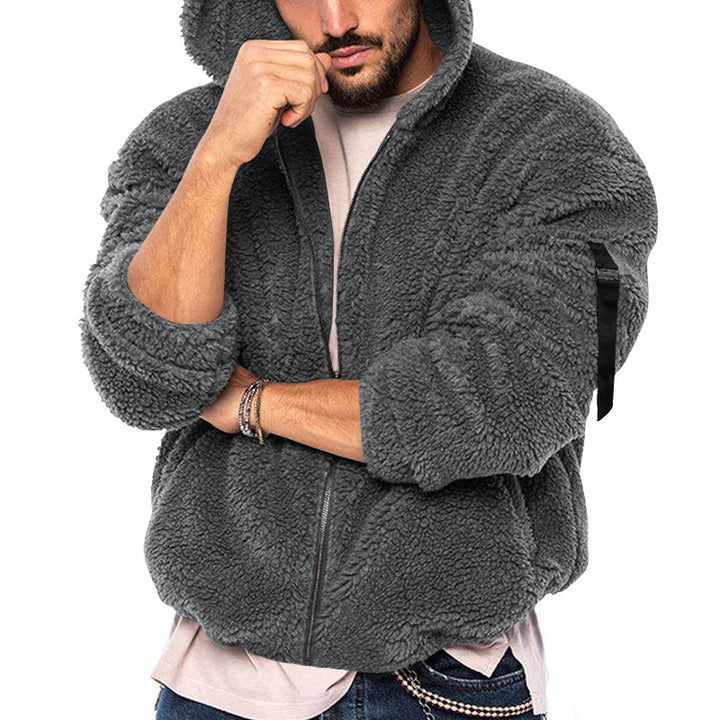 Comfortable fleece jacket for men with hood Lune London