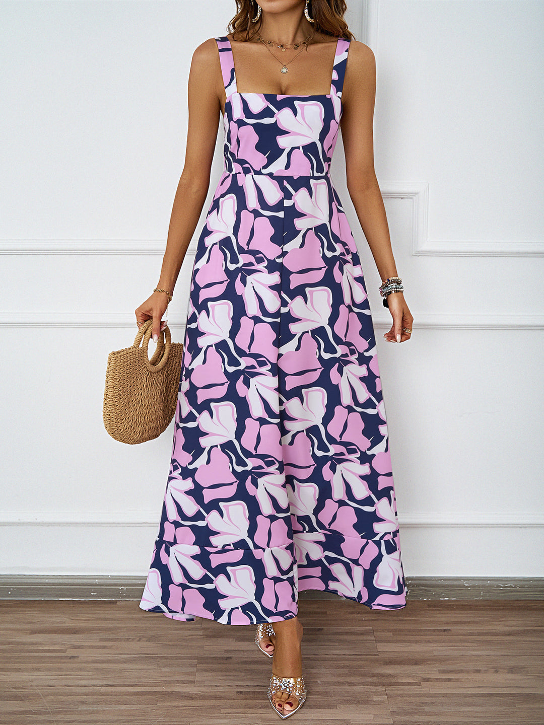 Ladies maxi dress with modern floral design and flattering silhouette Lune London