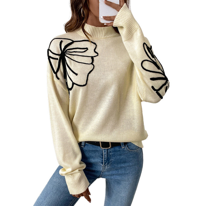 Knitted pullover for women with floral design and high collar Lune London