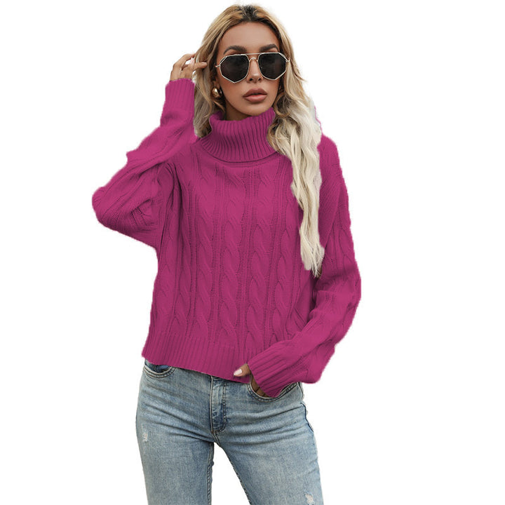 Ladies chunky knit turtleneck sweater with twisted pattern and relaxed fit Lune London