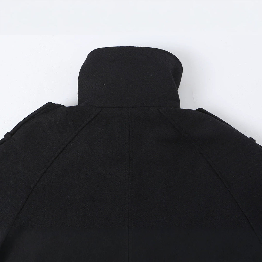 Women's Short Double-Breasted Peacoat with High Standing Collar and Shoulder Straps Amarae