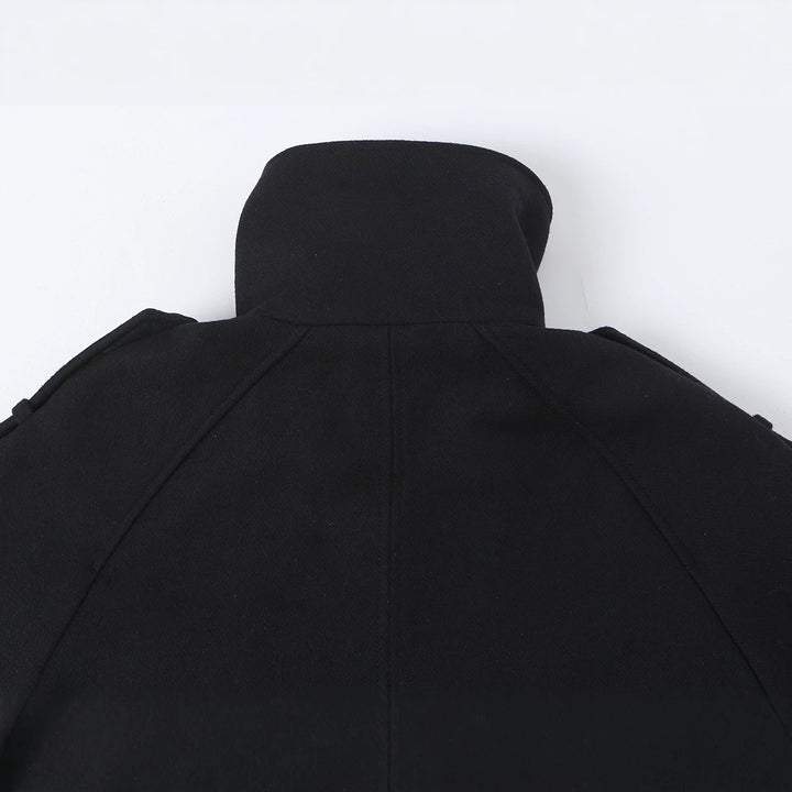 Women's Short Double-Breasted Peacoat with High Standing Collar and Shoulder Straps Amarae