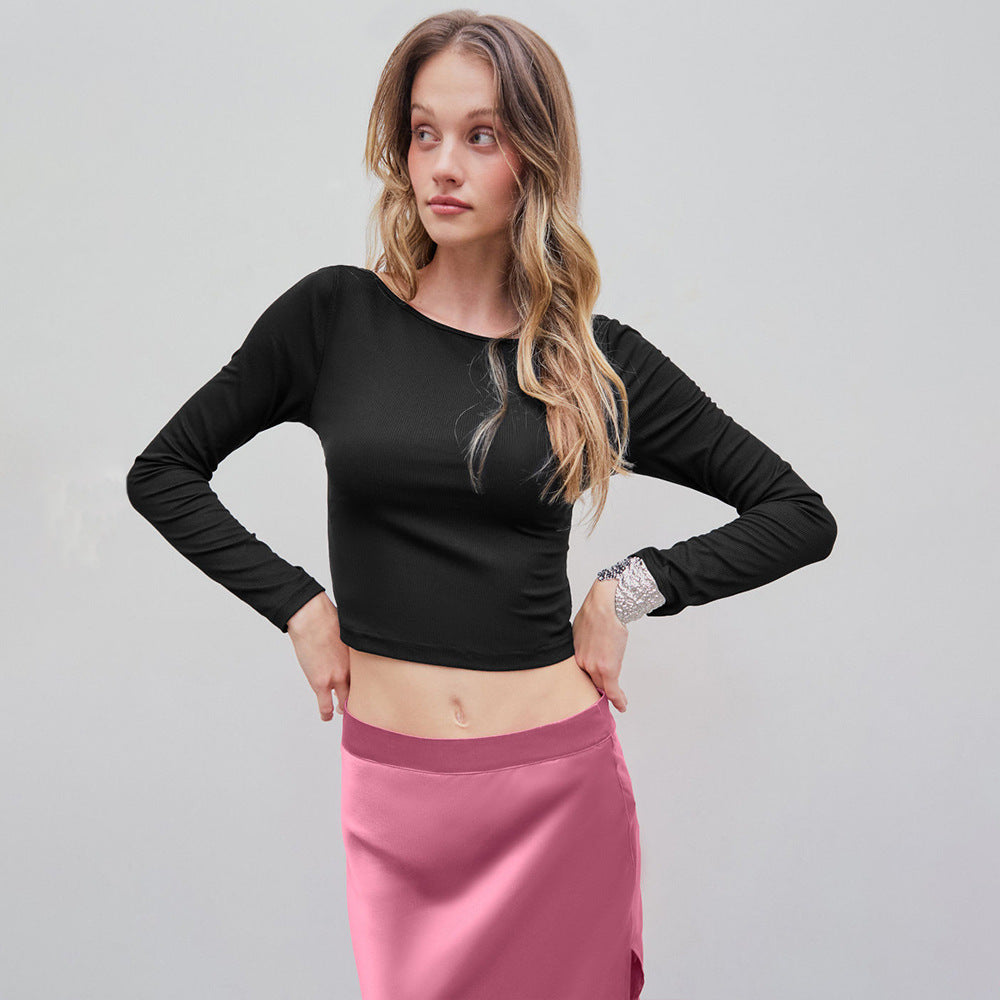 Haut court pour femmes à manches longues et élégant encolure ronde Chic & Stil