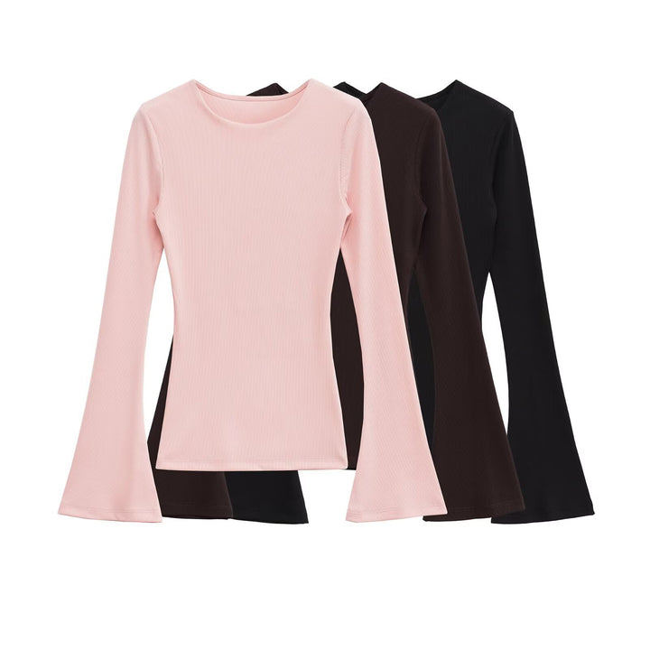 Women's Fitted Ribbed Long Sleeve with Flared Bell Sleeves Amarae