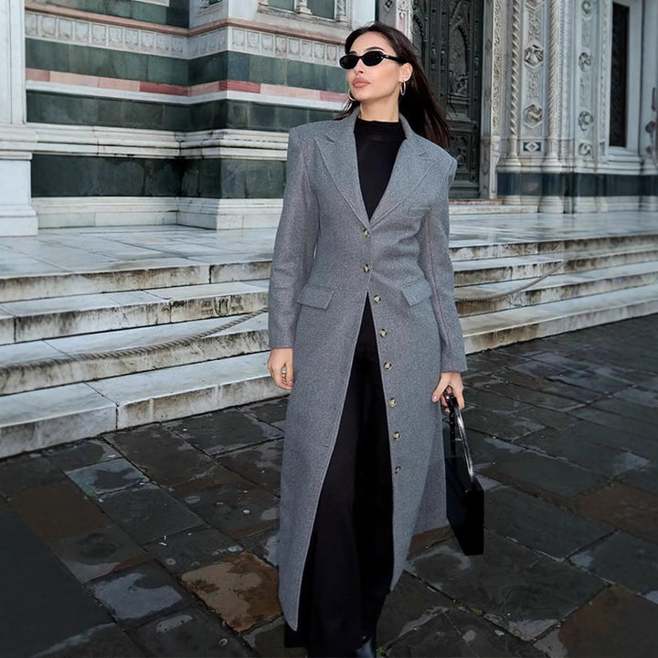 Women's Maxilength Wool Blend Coat with Tailored Cut and Button Placket Amarae