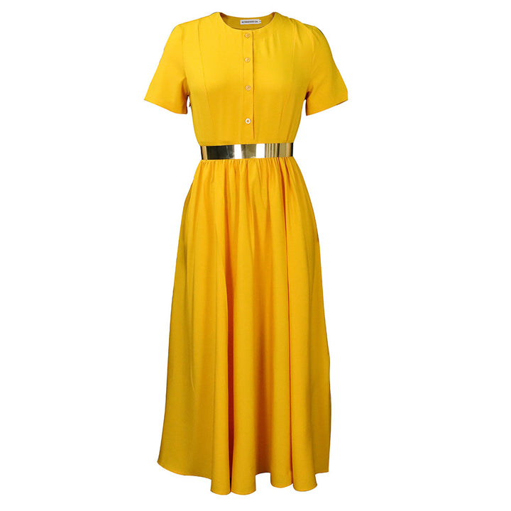 Ladies Elegant Maxi Dress with Buttoning and Glamour Chic Belt